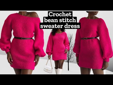 Crochet bean stitch sweater dress