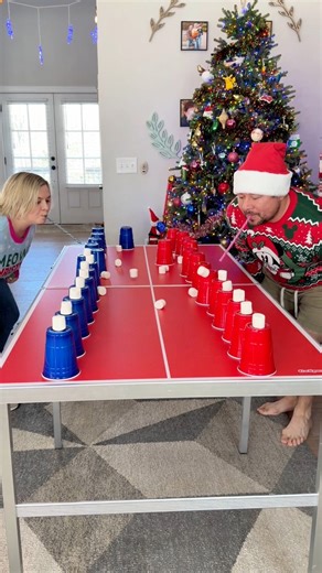 Wow!! What a comeback 🤩 blow the marshmallows off only using a straw and stack your cups to win! #holidaygames #christmasgames #familygames #Holidays | Cassie Hollister