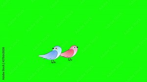 Two Cartoon Birds Fly in and Perch on Green Screen background
