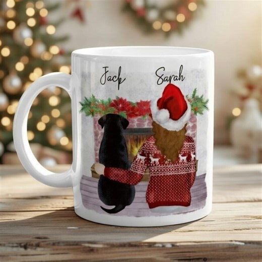 Personalised Christmas Dog Mug | Custom Dog Breed Woman Design | Cosy Festive Pet Gift | Custom Names and Quote Mug - Etsy Australia