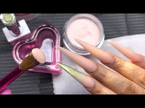 WORKING WITH MY NON DOMINANT HAND/ CATEYE STILETTO ACRYLIC NAILS 🌸💚✨