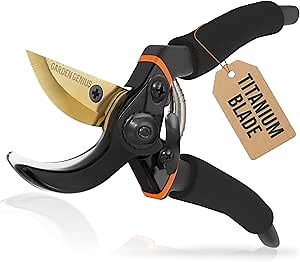 Heavy Duty Bypass Pruning Shears – Premium Titanium Coated High Carbon Steel Garden Shears with Soft Grip for Indoor & Outdoor Plants, Roses & More | Handheld Pruning Shears, Ideal Gift for Gardeners
