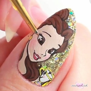 WOW! This design of Belle from Beauty and the Beast is so detailed and realistic! 💛 | cutepolish