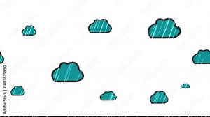 4k animated on cloud cartoon background with rain fall. cartoon clouds fly with heavy rain in the sky. cartoon cloud background with rainfall effect animation. cloud moving on white backdrop.