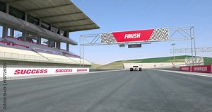 White Racing Car Crossing Finish Line And Winning The Race