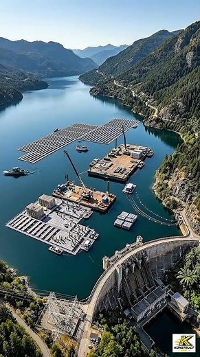 Floating Solar Farm on a Mega Dam #floatingsolar #solarfarm #timelapse #construction #konstructlab