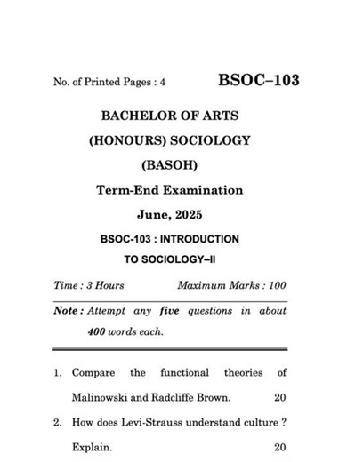 BSOC–103 June 2025 | IGNOU Previous Year Question Paper