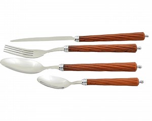 24 Piece Flatware Set With Wooden Style Handles - Etsy