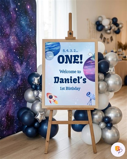 Space Birthday Welcome Sign Template, Editable First Birthday Poster, Space Party Welcome Sign, Boy Birthday,instant Download,canva Template - Etsy