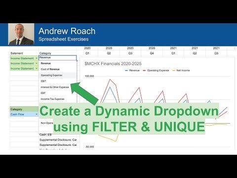 Spreadsheet Exercise: Creating a Dynamic Dropdown List (Functions: FILTER & UNIQUE)
