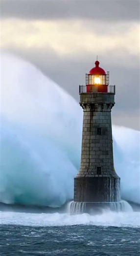 Lighthouse Engulfed by Giant Wave