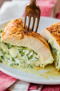 You'll Love this Quick, Easy, and Delicious Stuffed Chicken Dinner Recipe: https://natashaskitchen.com/spinach-stuffed-chicken/ | NatashasKitchen.com