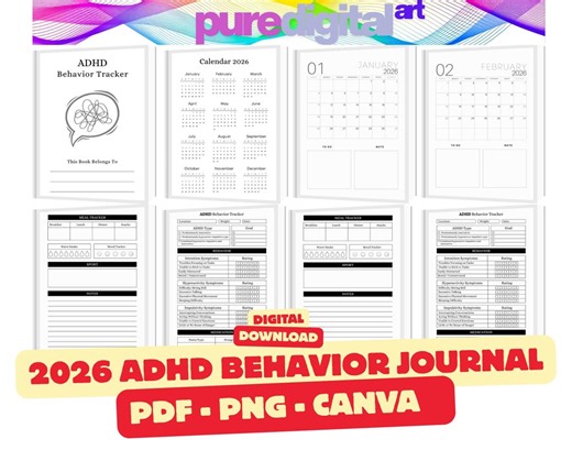 2026 ADHD Behavior Tracker, Symptom Log, Medication, Mood (PDF, Canva) - Etsy