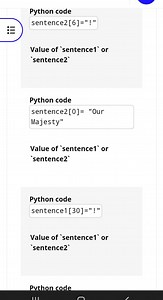 Given the following Python code snippets:pythonsentence2[6] ... | Filo