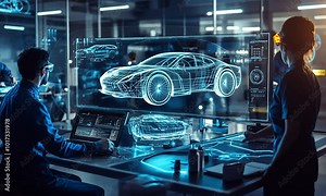 Automotive Engineers Working on a Digital Car Design