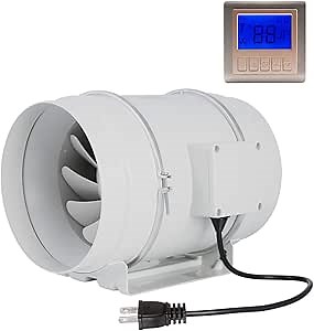 Hon&Guan 8 Inch Extractor Inline Duct Fan with Temperature & Timer - Bathroom Ventilation Fan with Intelligent Controller for HVAC System Heating Cooling Booster, Grow Tents, Hydroponics (494 CFM)
