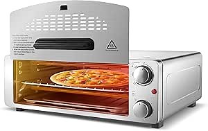 Electric Pizza Oven Indoor Countertop Pizza Oven Commercial Pizza Maker Machine Bake 12" Pizzas in Minutes, 1200W Toaster Oven for Home with Timer, Removable Door