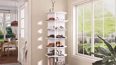 White Spinning Rotating Shoe Rack Tower Tall, 8 Tier Revolving Shoe Shelf for Living Room, Vertical Lazy Susan Shoes Rack Tower for Small Spaces (White 8 Tier)