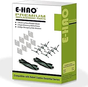 Replacement Parts for iRobot Roomba Essential Q, Y Series, Accessories Kit for 104, 105, Q0120, Q0110, Y0140, Y0110, Y0112, Essential Vac 2 (2 Brushes, 8 Filters, 8 Edge Sweeping Brushes)