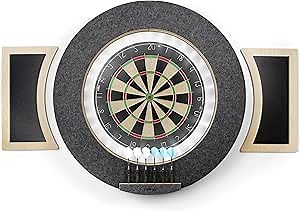 Dart Board Cabinet Set with LED Light; Bristle Dartboard, Built in LED Light, Darts and Chalkboards