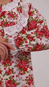 Floral Cotton Victorian Nightgown: Ruffle Trim Long Sleeve Sleep Dress - Etsy