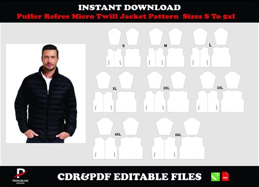 Puffer Jacket Sewing Pattern, Micro Twill, PDF & CDR Download, Sizes S–5XL - Etsy