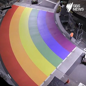 Sydney's colourful 'rainbow crossing' is back for this year's Mardi Gras. 🏳️‍🌈 | SBS News
