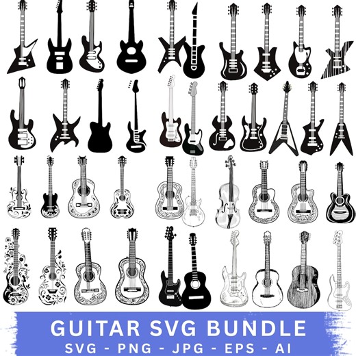 Guitar SVG Bundle: Electric & Acoustic Guitar Clipart (commercial Use License) - Etsy