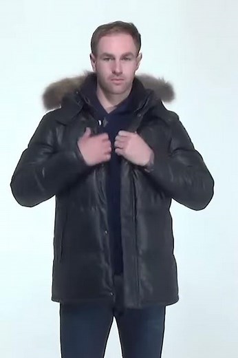 Doudoune chaude en cuir noir : Trapper Peterson