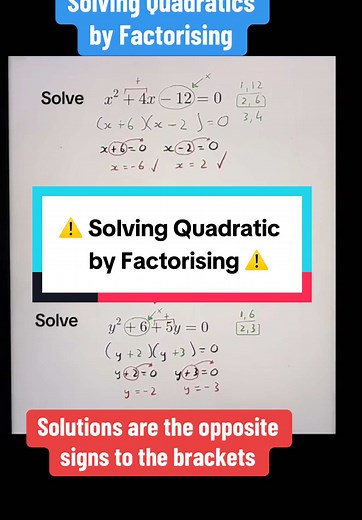 Solving Quadratic Equations by Factorising Steps