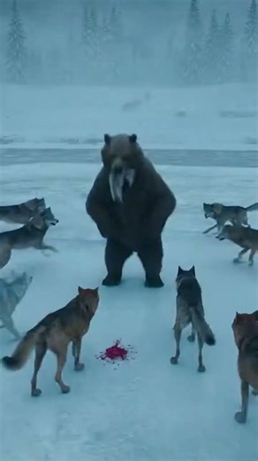 A wolf pack fought a bear to rescue a stolen cub.