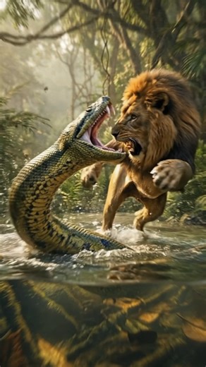 Lion vs Giant Anaconda: Unbelievable Jungle Escape Caught on Camera!