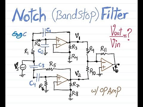 Band-stop or Notch filter with three Op Amps: How does it work?