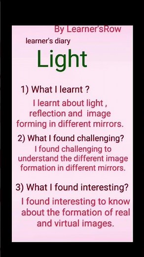 Light learner's diary class 7 science #science #learner