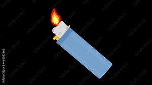 Loop animation of a lighter with the flame lit and moving, on a transparent background or zero opacity