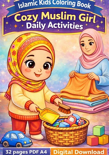 Islamic Kids Coloring Book | Cozy Muslim Girl Daily Activities | Cute Muslim Coloring Pages | 32 Pages PDF A4 Digital Download - Etsy