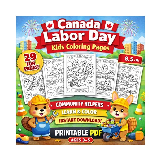Canada Labor Day Kids Coloring Pages - Etsy