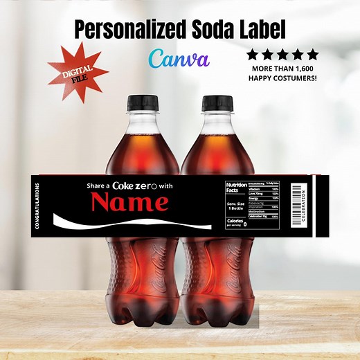 Editable Soda Bottle Labels Template 20oz Canva Drink Labels | Printable Digital Download | Birthday Party Favors Custom Soda Stickers Zero - Etsy