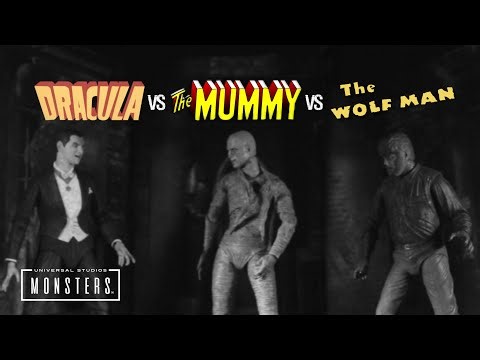 Dracula vs The Mummy vs The Wolfman (B&W) Stop Motion