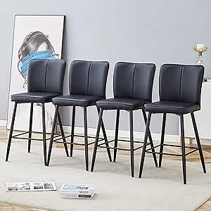 Counter Height Bar Stools Set of 4,Modern 24" Black PU Leather Bar Stools with Memory Foam Seat and Silver Chrome Legs - Barstools Set of 4 for Kitchen Island Pub Cafe