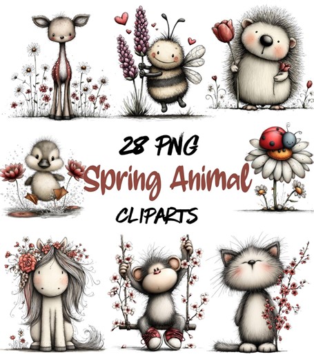 Spring Animal Clipart PNG Bundle, Whimsical Animals, Digital Download - Etsy
