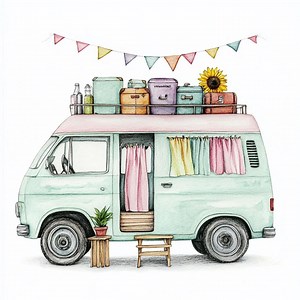 Whimsical Camper Van Clipart – 10 Watercolor Caravan Jpgs – Cozy Camping Art for Journals, Cards, Scrapbooking, Crafts - Etsy