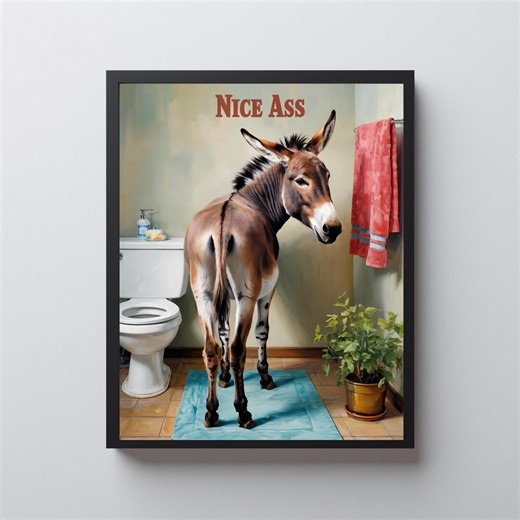Nice Ass Donkey Bathroom Poster - Humorous Farmhouse Wall Art, Cheeky Retro Bathroom Art, Printable Country Decor, Digital Download - Etsy
