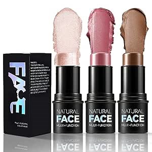 Contour Stick, Highlighter Stick, Blush Stick Set - Creamy Formula for Sculpting, Gleaming and Flushing the Face. All-in-One Contouring, Illuminating, Rouge Makeup Collection Sticks to Achieve Dimensional, Chiseled Facial Features and Refined Sculpted Look.