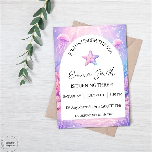 Under the Sea Birthday Invitation, Mermaid Birthday Invite Girl, Editable Canva Template, Instant Download - Etsy