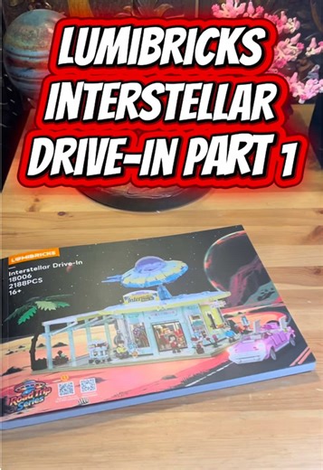 Lumibricks Interstellar Drive-In — Part 1. Bags 1 and 2 add in the retro car, parking lot, and 4 mini figures. Follow for part 2! @LUMIBRICKS #afol #lumibricks #bricktok #legotiktok #buildingblocks