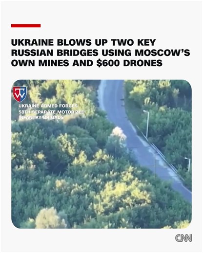 692K views · 8.7K reactions | Ukraine has said it destroyed two bridges inside Russia by using a couple of cheap drones to hit stashes of mines and ammunition hidden there by Russian forces. The Ukrainian military said the two bridges near the border with Ukraine’s Kharkiv region were being used by the Russian military to resupply their troops. Read More: https://cnn.it/45VOoFj | CNN | Facebook