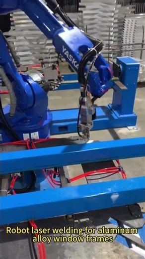 Robot laser welding machine for aluminum alloy window frames.