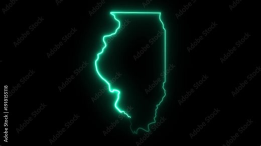 map of the state of Illinois in the united states with a blue glowing neon effect