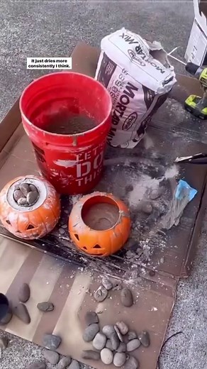DIY Halloween 🎃 Concrete Planters have entered the chat! I don’t know what genius girlie came up with these for the first time but they are a tried and true classic and absolutely brilliant! Add cooking spray to the inside of your jack o lantern buckets and the outside of your plastic cups so they are more easily removable! And I recommend regular mortars mix or Portland cement (not quick set), as it dries more consistently! Add moss, or not, your choice! 👻 Happy almost Fall, y’all! And stay t
